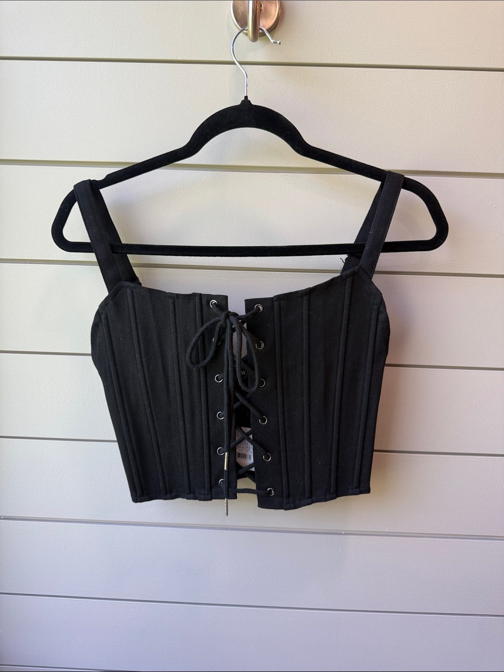 OW Collection Zen Top Black Lace-Up Corset Crop Top